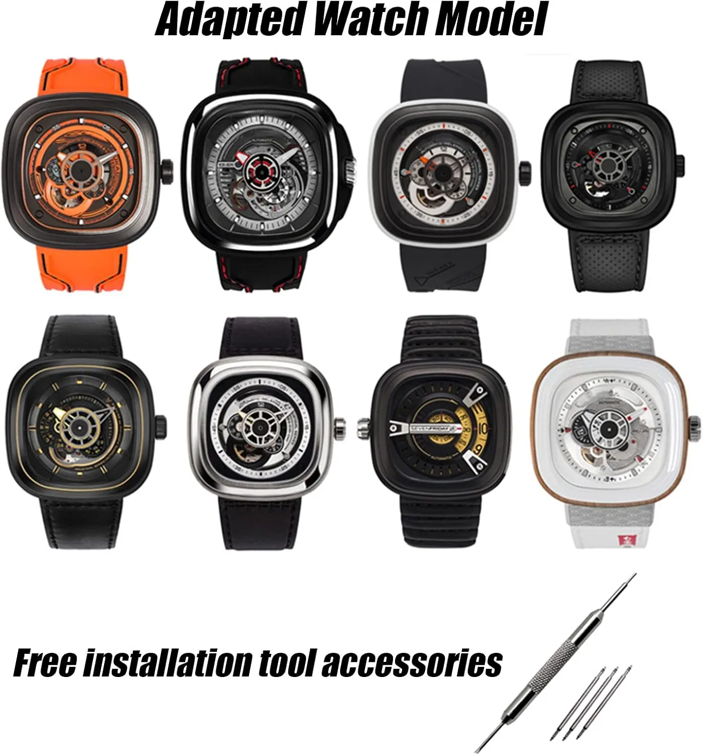 Watch Strap for Sevenfriday Watch Band, Waterproof Rubber Buckle Belt with Scale Style Replacement for Seven Friday Watches men Wristwatch