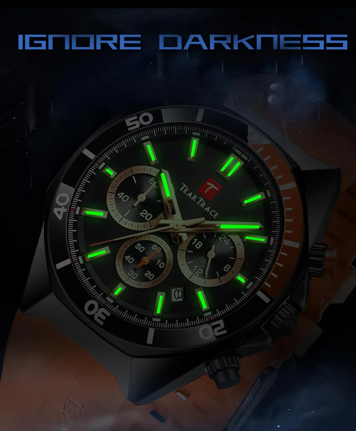 Watches for Men Luxury Chronograph 3ATM Waterproof Quartz Sport Wrist Watches Multifunctional with Silicone Strap Casual Work Mens Watches