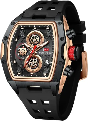 Watches for Men Square Tonneau Waterproof Wristwatch Big Dial Luminous Waterproof Sport Analog Quartz Business Mens Watches Chronograph Calendar Date Silicon Strap Dress Watch