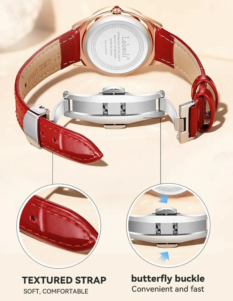 Watches for Women Diamond Leather Band Fashion Dress Casual Ladies Female Waterproof Wife Luxury Gifts Love Red Wrist Watch