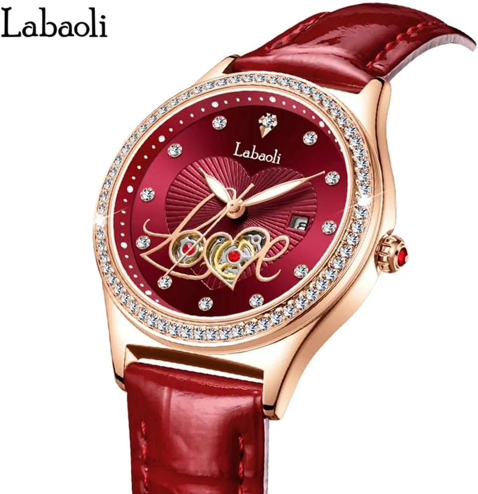 Watches for Women Diamond Leather Band Fashion Dress Casual Ladies Female Waterproof Wife Luxury Gifts Love Red Wrist Watch