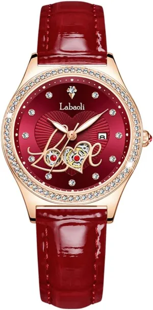 Watches for Women Diamond Leather Band Fashion Dress Casual Ladies Female Waterproof Wife Luxury Gifts Love Red Wrist Watch