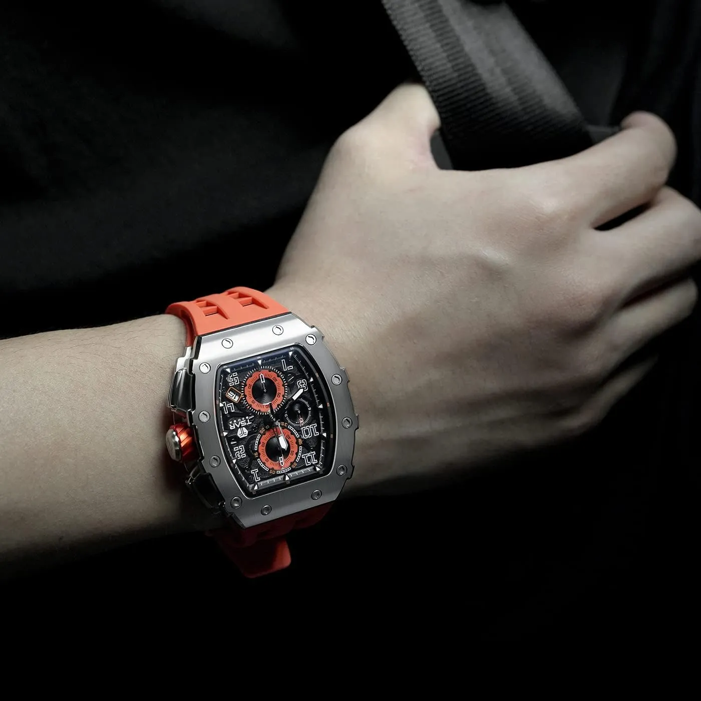 Watches Men Luxury Square Mens Watch Chronograph 50M Waterproof Sapphire Glass Japan Quartz Movement TMI VK67 Silicone Strap Classic Tonneau Design Luminous Calendar Wrist Watches