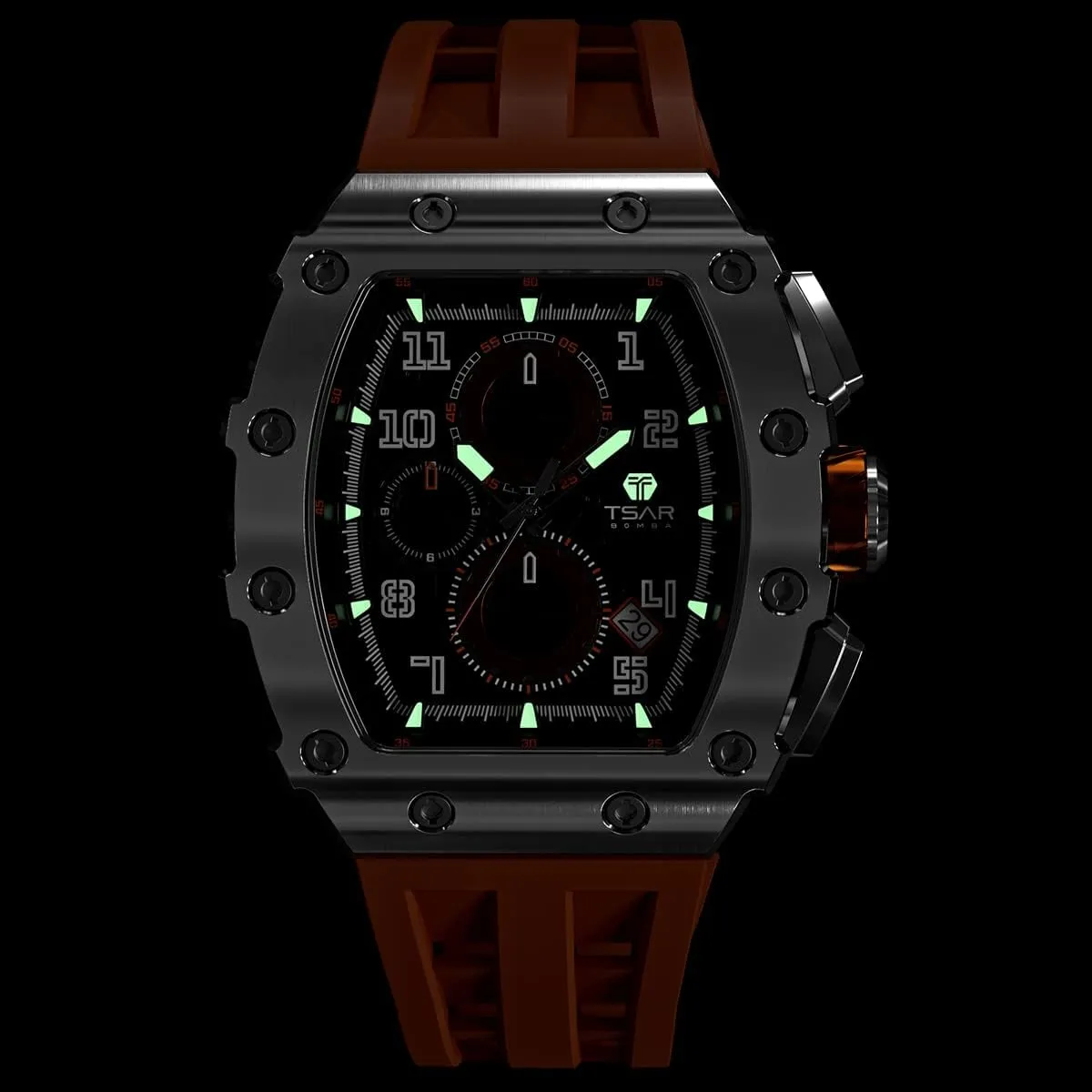 Watches Men Luxury Square Mens Watch Chronograph 50M Waterproof Sapphire Glass Japan Quartz Movement TMI VK67 Silicone Strap Classic Tonneau Design Luminous Calendar Wrist Watches