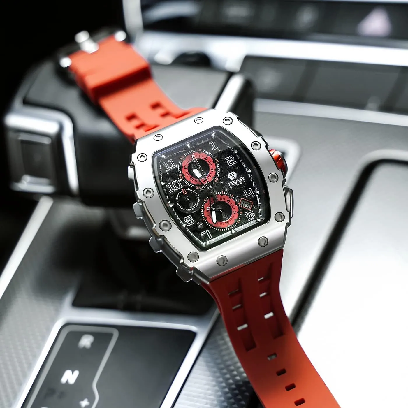 Watches Men Luxury Square Mens Watch Chronograph 50M Waterproof Sapphire Glass Japan Quartz Movement TMI VK67 Silicone Strap Classic Tonneau Design Luminous Calendar Wrist Watches