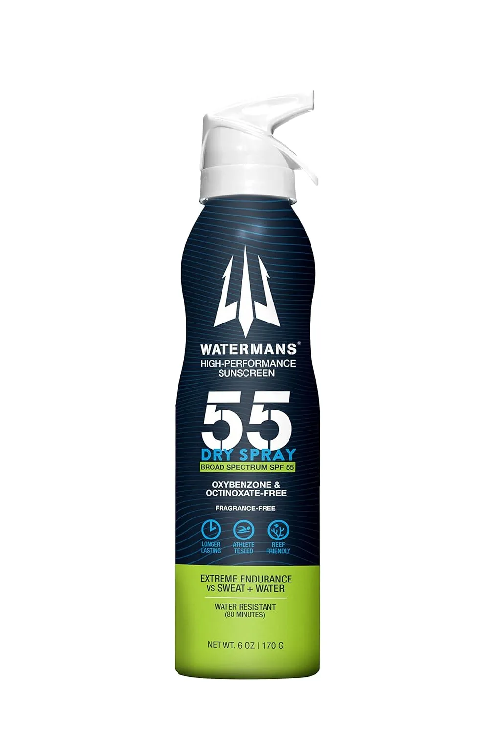Watermans Dry Spray Sunscreen SPF 55, Reef Safe Broad Spectrum Sunscreen Spray, Fragrance Free, Oxybenzone Free