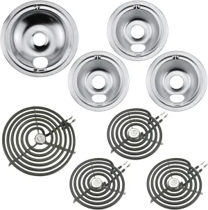 WB31T10010 WB31T10011 Chrome Range Drip Pans WB30M1 WB30M2 Stove Burner Element Set by Blutoget - Fit for GE Hotpoint Ken-more Electric Range - Electric Range Stove for 3 Small Burners 1 Large