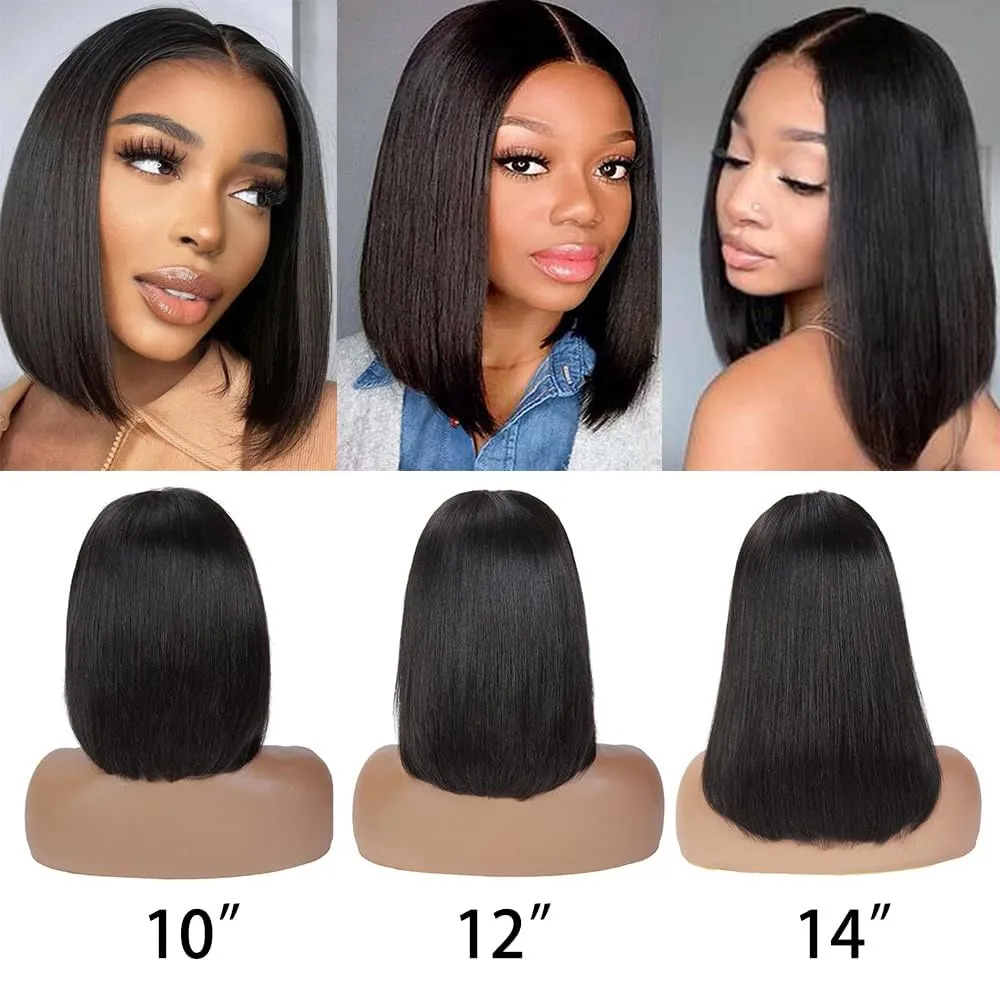 Wear and Go Glueless Bob Wigs Human Hair Pre Plucked Natural Hairline Straight Short Bob Wig 180 Density 4x4 HD Lace Closure Wig Human Hair for Women Brazilian Virgin Hair Natural Black 12 Inch