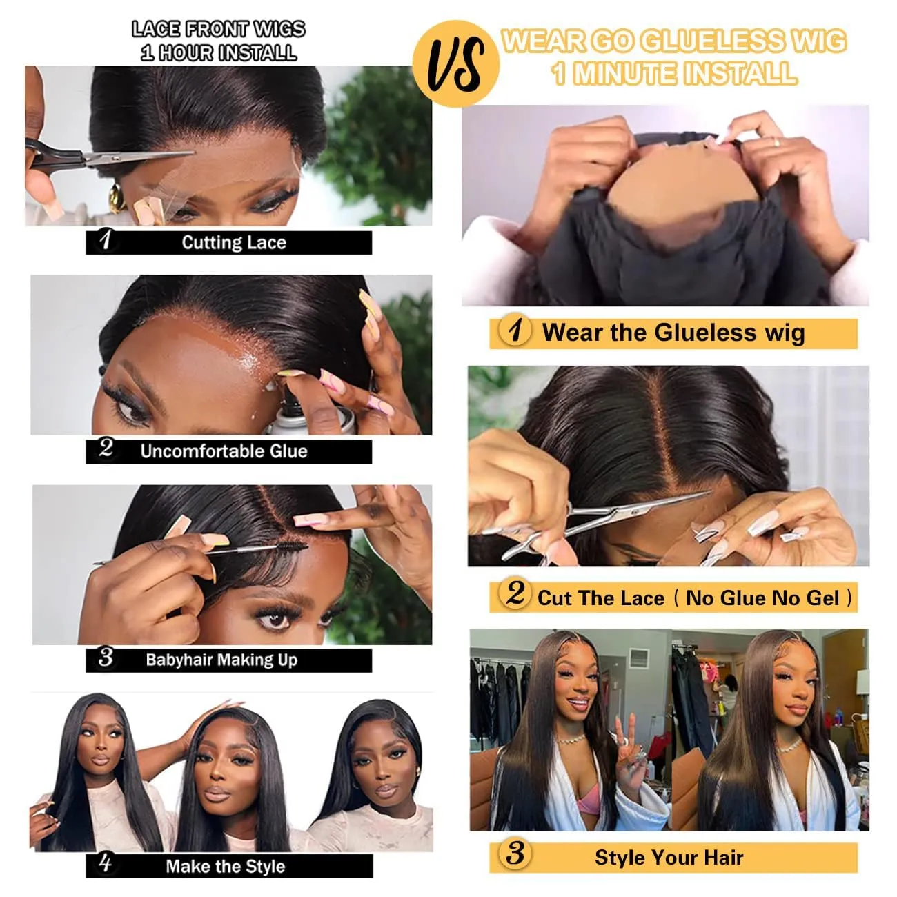 Wear and Go Glueless Bob Wigs Human Hair Pre Plucked Natural Hairline Straight Short Bob Wig 180 Density 4x4 HD Lace Closure Wig Human Hair for Women Brazilian Virgin Hair Natural Black 12 Inch