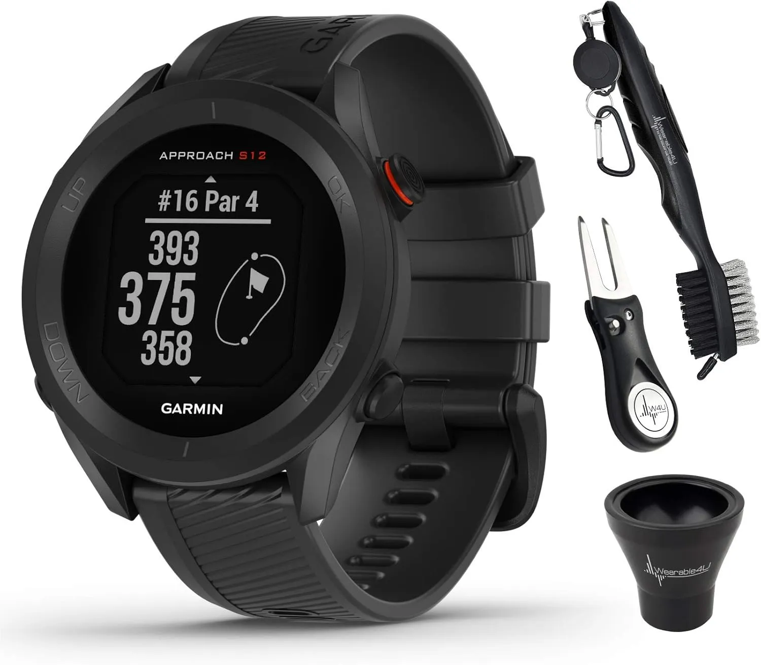 Wearable4U - Garmin Approach S12 Premium GPS Golf Watch, Black and All-in-One Golf Tools Bundle