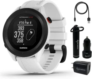 Wearable4U - Garmin Approach S12 Premium GPS Golf Watch, White with Power Pack Bundle