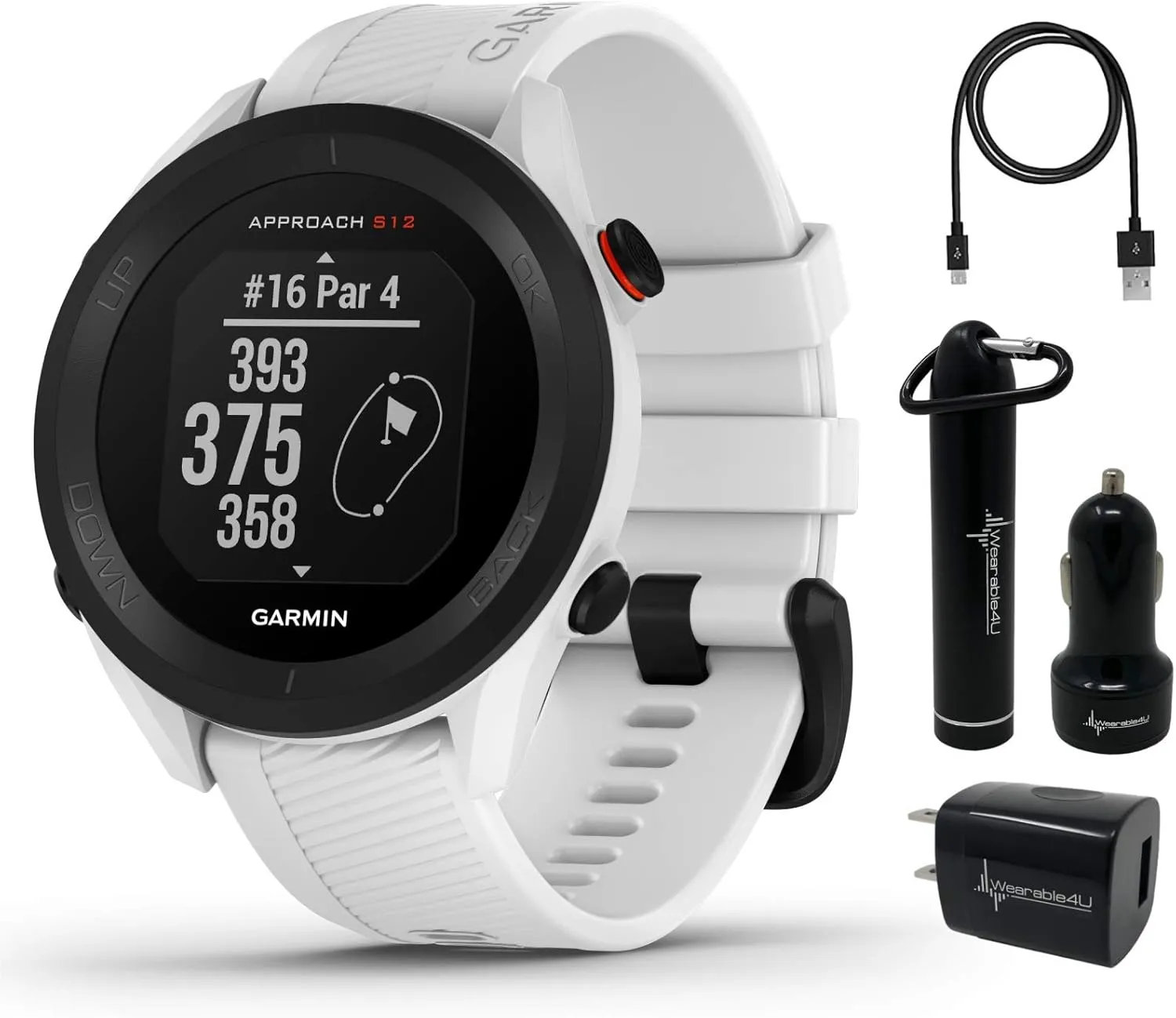 Wearable4U - Garmin Approach S12 Premium GPS Golf Watch, White with Power Pack Bundle