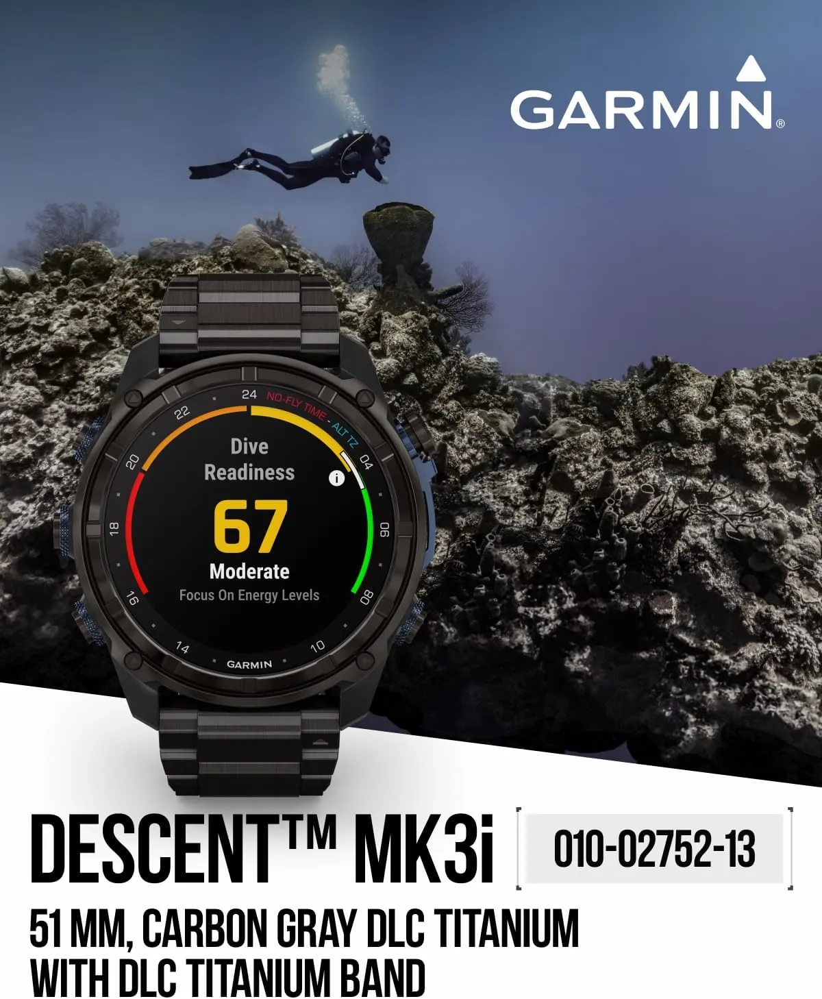 Wearable4U Garmin Descent Mk3 & Mk3i 51 mm & 43 mm w/T2 Transceiver: Titanium Dive Computer | Up to 25 Days Battery Life, AMOLED Display, GPS Smartwatch & Gift Bundle (010-02752-13)