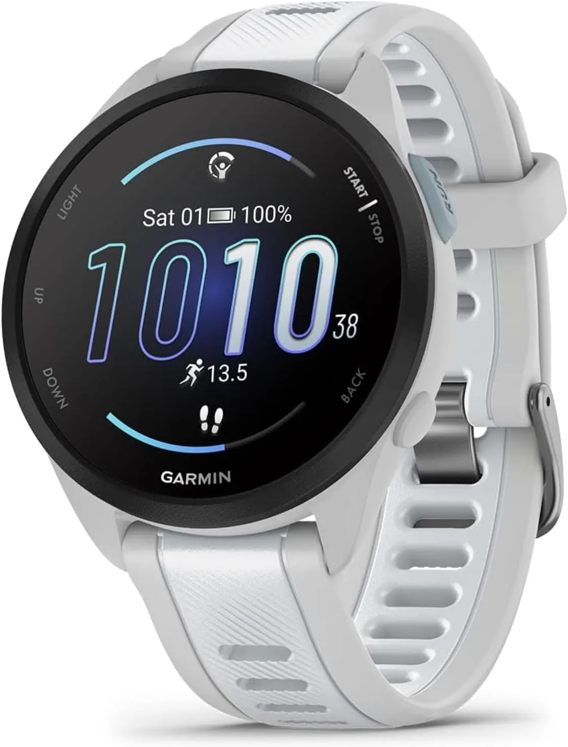 Wearable4U - Garmin Forerunner 165 Running Smartwatch, Colorful AMOLED Touchscreen, Training Metrics and Recovery Insights Includes PowerPack and Adapters Bundle, Mist Gray/Whitestone