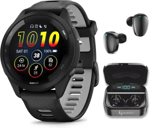 Wearable4U Garmin Forerunner 265 Music GPS Running 46 mm Smartwatch, Black with AMOLED 1.3 in Touchscreen Display Black Earbuds Bundle