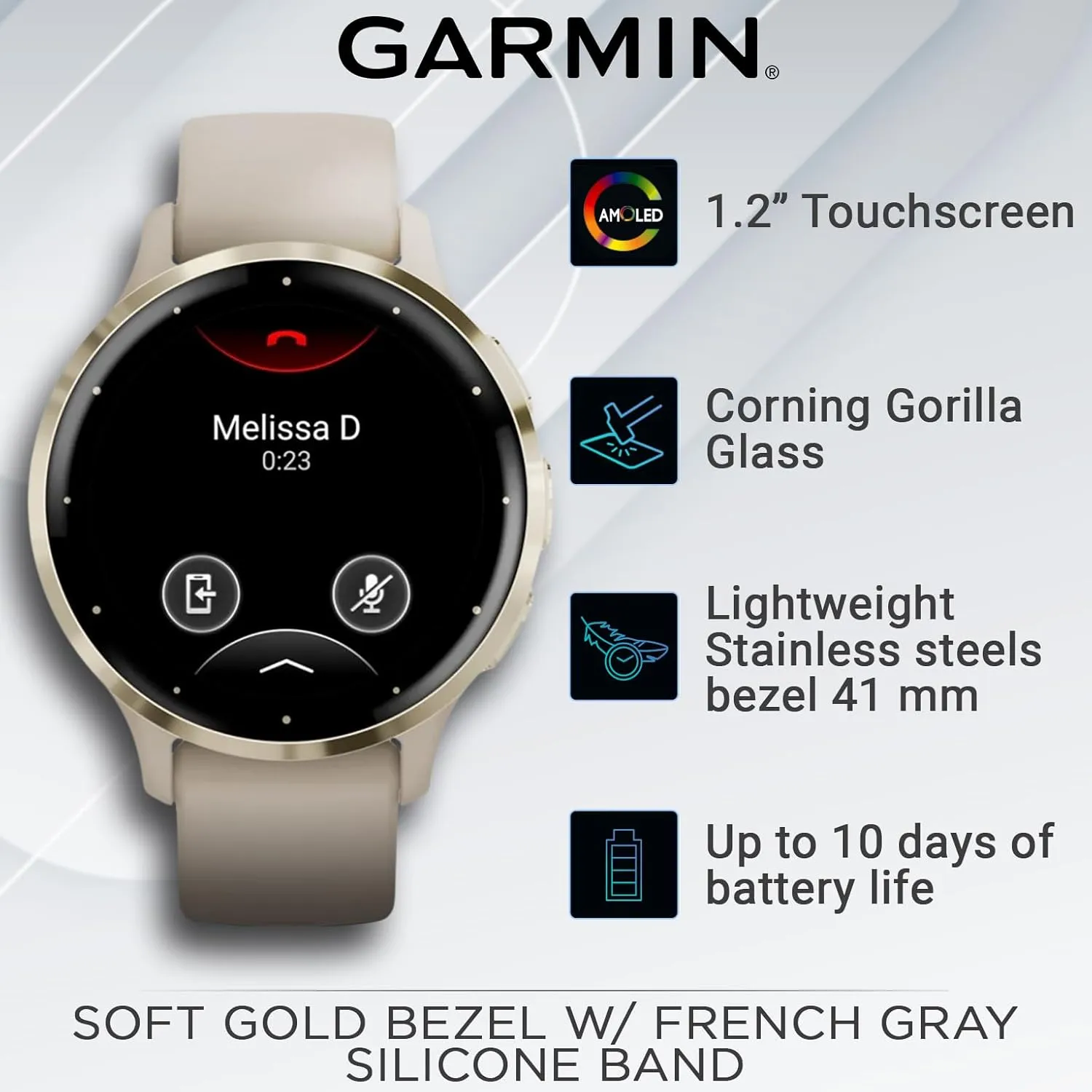 Wearable4U - Garmin Venu 3S GPS Smartwatch AMOLED Display 41mm Watch, Advanced Health and Fitness Features, Up to 10 Days of Battery, Wheelchair Mode, Sleep Coach, French Gray with Power Bank