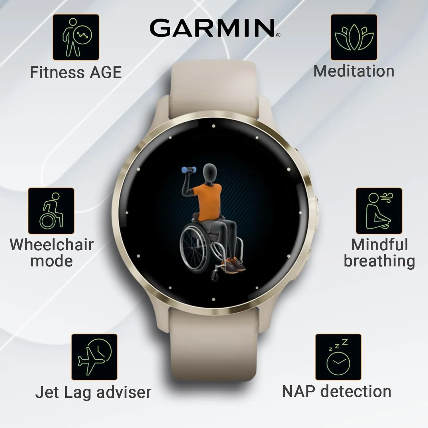 Wearable4U - Garmin Venu 3S GPS Smartwatch AMOLED Display 41mm Watch, Advanced Health and Fitness Features, Up to 10 Days of Battery, Wheelchair Mode, Sleep Coach, French Gray with Power Bank