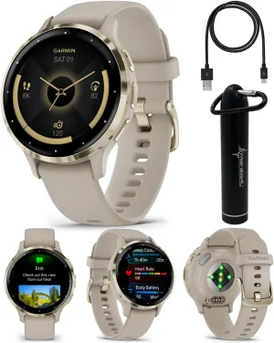 Wearable4U - Garmin Venu 3S GPS Smartwatch AMOLED Display 41mm Watch, Advanced Health and Fitness Features, Up to 10 Days of Battery, Wheelchair Mode, Sleep Coach, French Gray with Power Bank