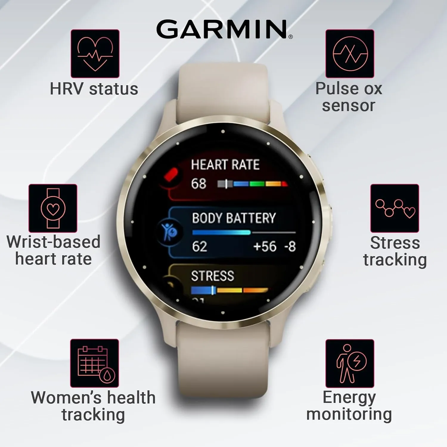 Wearable4U - Garmin Venu 3S GPS Smartwatch AMOLED Display 41mm Watch, Advanced Health and Fitness Features, Up to 10 Days of Battery, Wheelchair Mode, Sleep Coach, French Gray with Power Bank