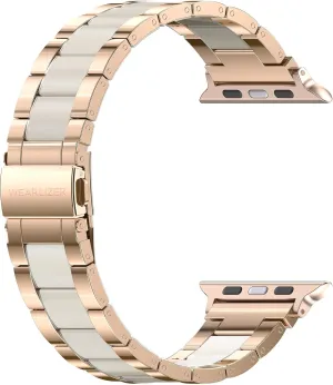 Wearlizer Compatible with Apple Watch Band 38mm 40mm 41mm Fashion Wristband Women, Stainless Steel and Resin Replacement Metal Clasp for iWatch Ultra 2/Ultra/SE/10/9/8/7/6/5/4/3/2/1-RoseGold Starlight