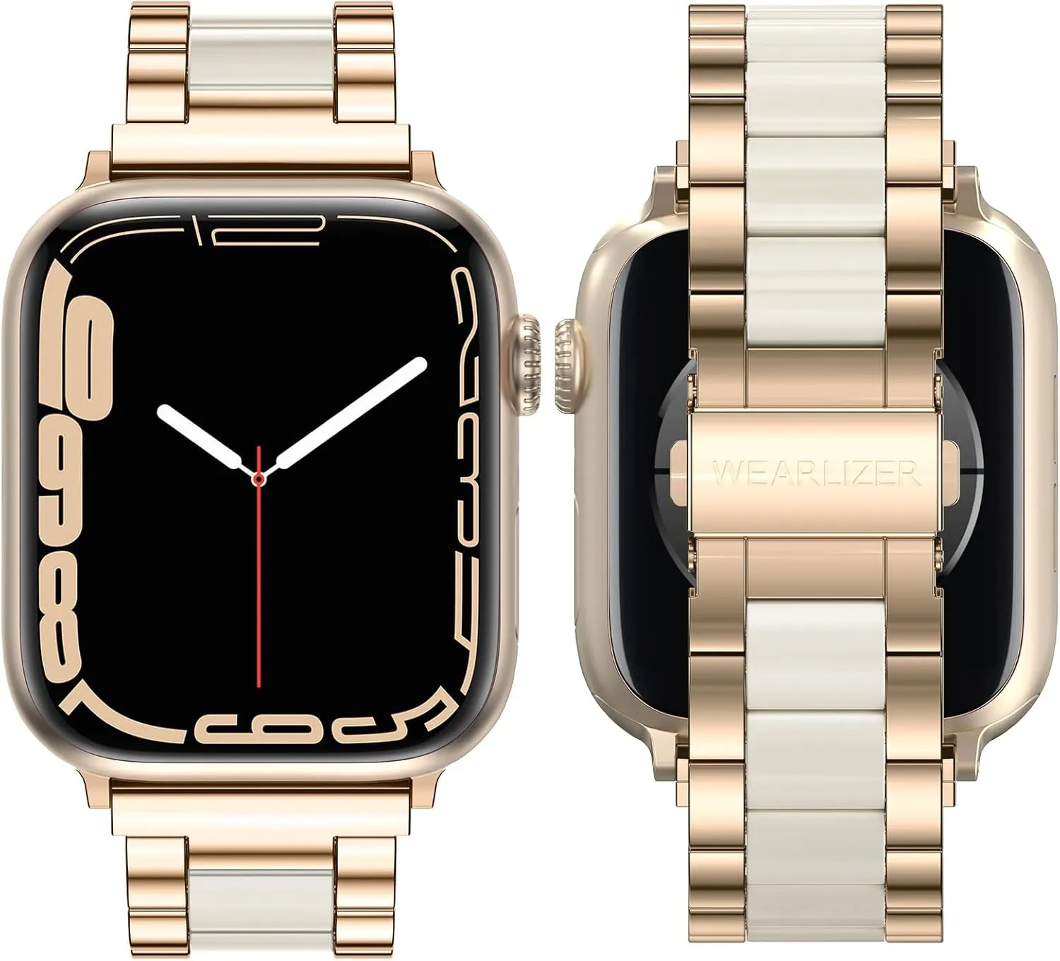 Wearlizer Compatible with Apple Watch Band 38mm 40mm 41mm Fashion Wristband Women, Stainless Steel and Resin Replacement Metal Clasp for iWatch Ultra 2/Ultra/SE/10/9/8/7/6/5/4/3/2/1-RoseGold Starlight