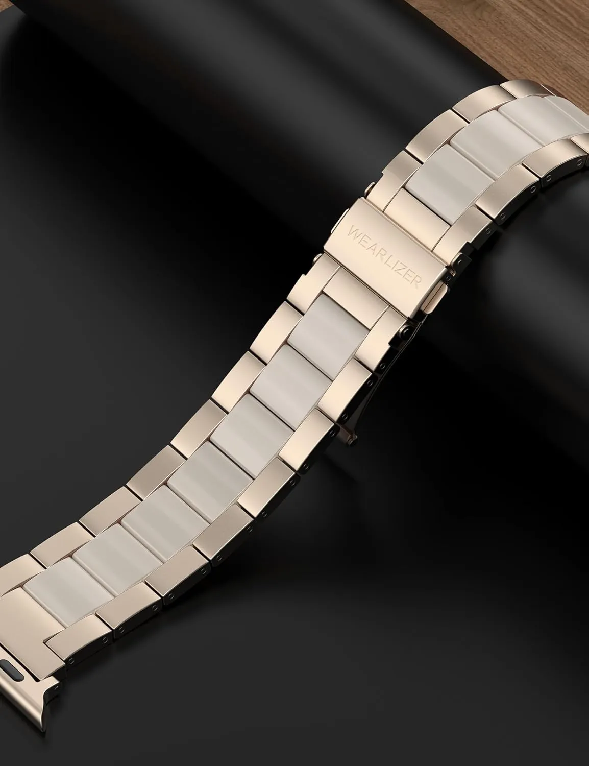 Wearlizer Compatible with Apple Watch Band 38mm 40mm 41mm Fashion Wristband Women, Stainless Steel and Resin Replacement Metal Clasp for iWatch Ultra 2/Ultra/SE/10/9/8/7/6/5/4/3/2/1-RoseGold Starlight