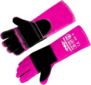 Welding/BBQ Leather Gloves 16 Inches,932℉, Stick Welding Gloves Heat/Fire Resistant, Mitts for Oven/Grill/Fireplace/Furnace/Stove/BBQ/16 inches Extra Long Sleeve (16 Inches, Pink-Black)