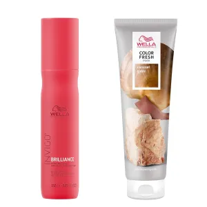 Wella Professionals Color Fresh Mask, Caramel Glaze, Natural Shade, Temporary Color, Damage Free, Color-Depositing Hair Mask With Avocado Oil   Invigo Brilliance Miracle BB Color Protection Spray