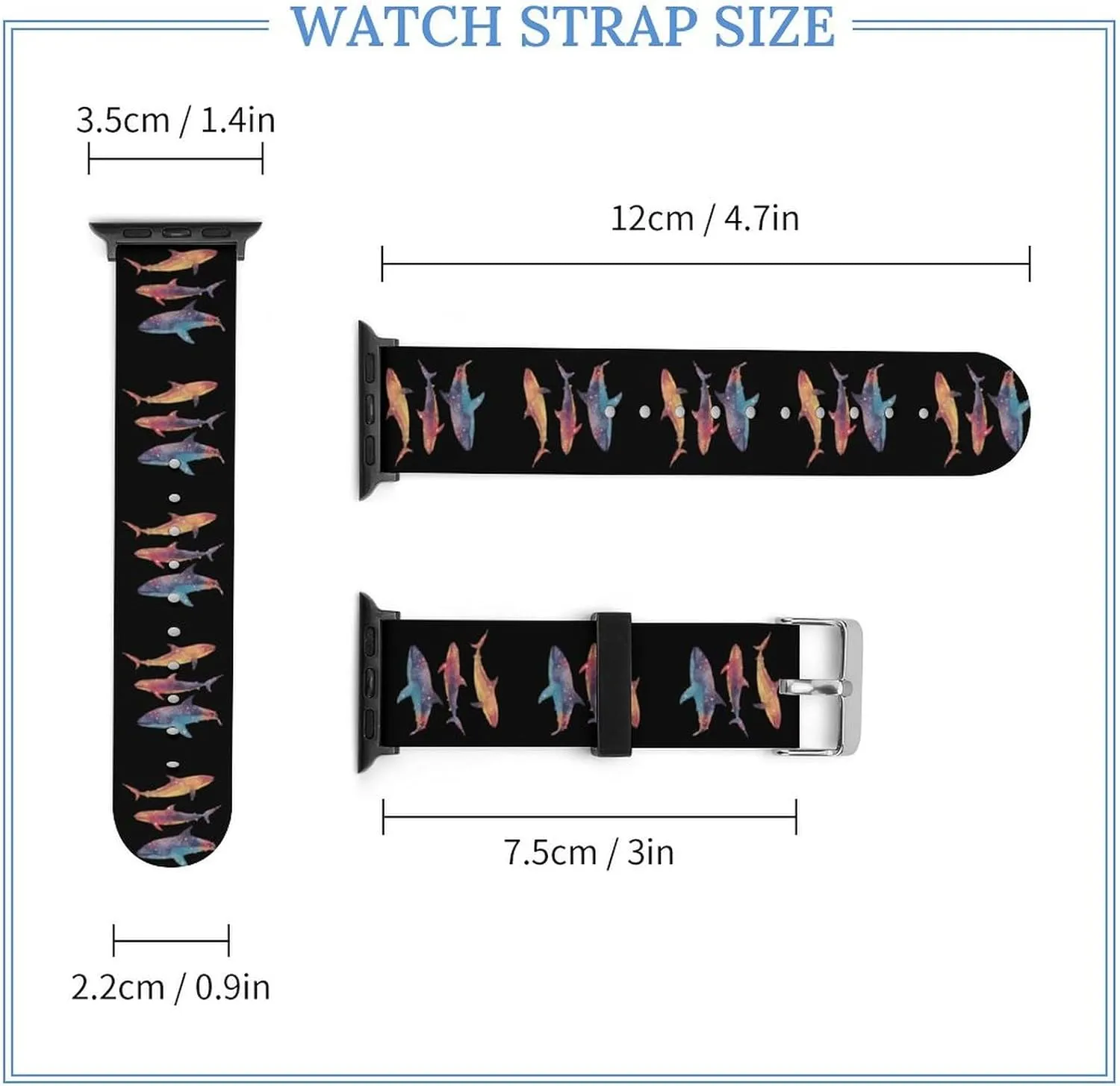Whale Shark Colorful Fantasy Soft Silicone Watch Band Compatible with IWatch Breathable Adjustable Sport Strap