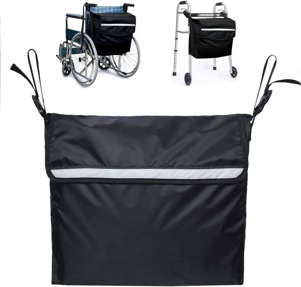 Wheelchair Back Storage Bag, Wheelchair Backpack Bag with Reflective Strip, Large Waterproof Pouch Bag, for Elderly and Disabled, for Walker, Rollator, Wheelchair, Transport Chair