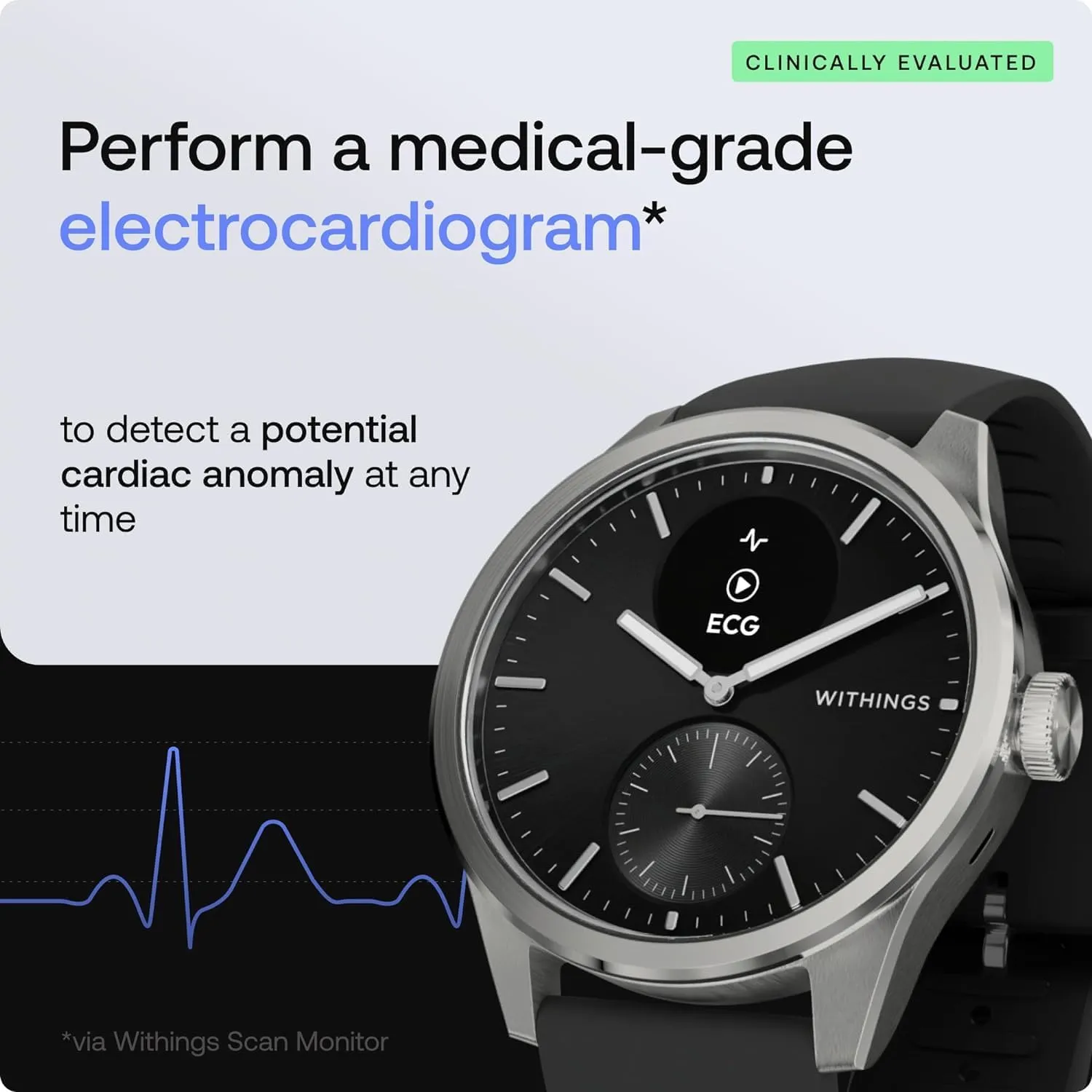 Withings ScanWatch 2 - Hybrid Smart Watch, Heart Rate Monitoring, Fitness Tracker, Cycle Tracker, Sleep Monitoring, GPS Tracker, 30-Day Battery Life, Android & Apple Compatible, HSA/FSA