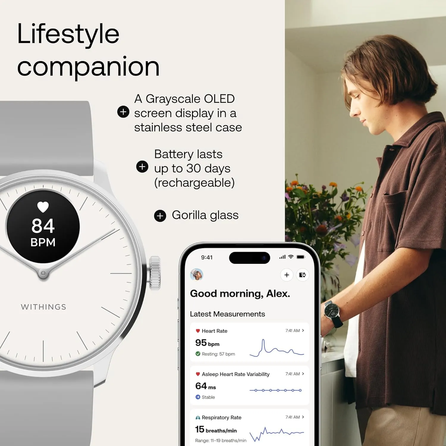 Withings ScanWatch Light - Hybrid Smart Watch, Heart Rate Monitoring, Fitness Tracker, Cycle Tracker, Sleep Monitoring