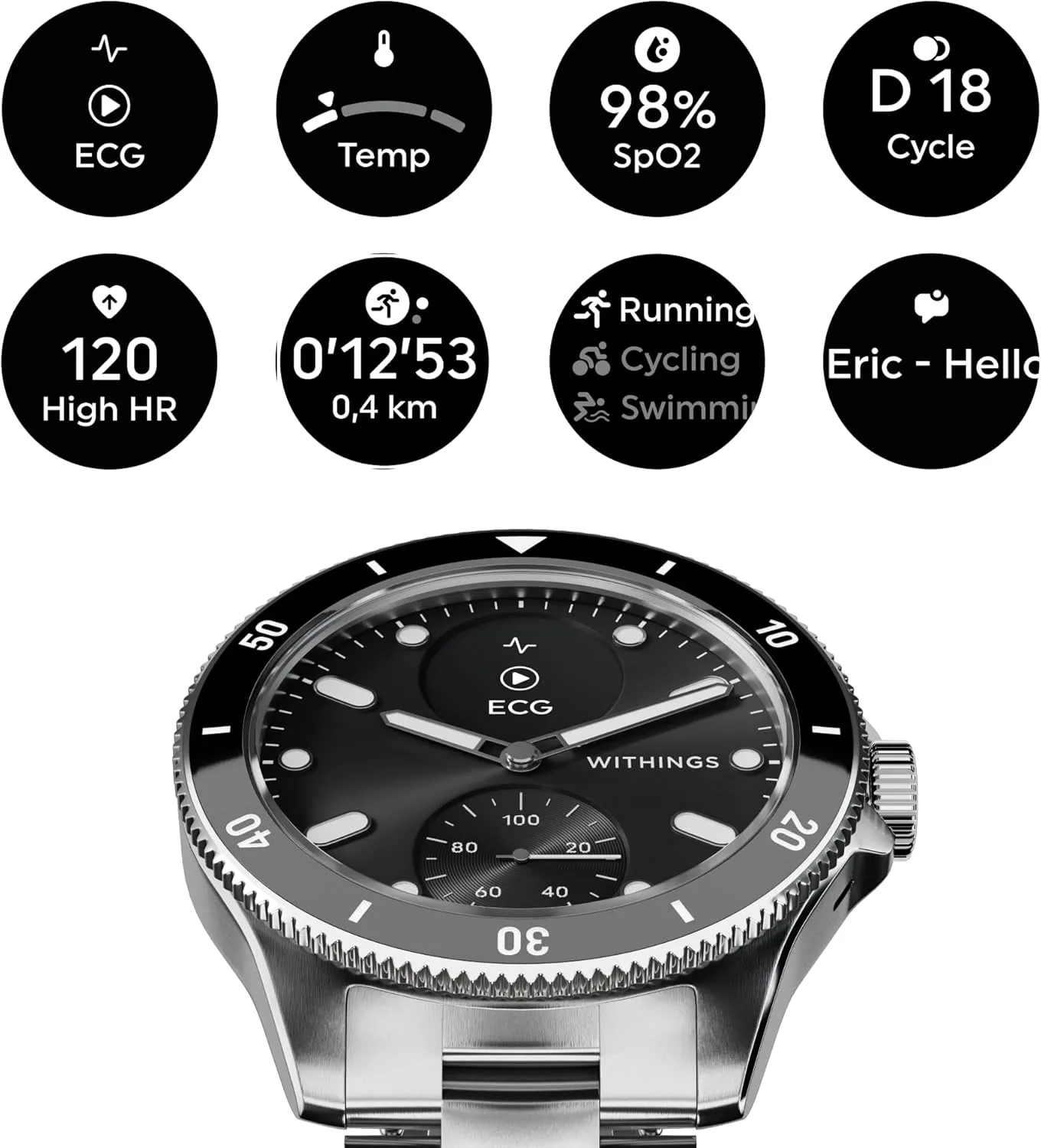 Withings Scanwatch Nova - Heart Health Hybrid Smart Watch for Men & Women - SPO2, Temperature Monitoring, Sleep, Respiratory Health, Cycle Monitoring, 30-Day Battery Life, Apple iOS/Android