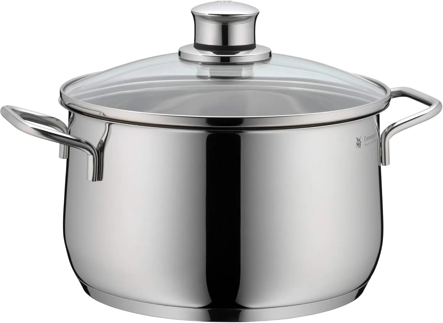 WMF High Casserole Approx 3.7L Diadem Plus Pouring Rim Glass Lid Cromargan Stainless Steel Polished Suitable for Induction Hobs Dishwasher Safe, 20 cm, Silver