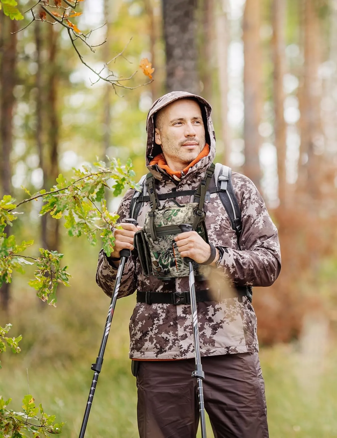 WOLFHUNT Binocular Harness Chest Pack Magnetic Closure, Bino Case with Detachable Rangefinder Pouch, Camouflage Bino Bag with Adjustable Strap for Hunting, Field Observation