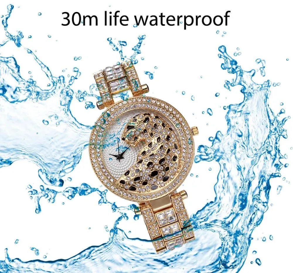 Women Quartz Watch Fashion Bling Casual Ladies Watch Female Quartz Gold Watch Crystal Diamond Leopard For Women and Girls