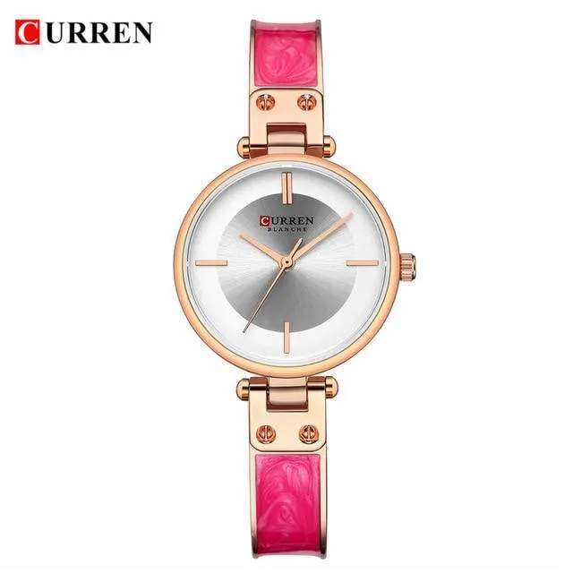 Womens Elegant Stainless Steel Watch With Ceramic Bracelet In Shimmering Marble Colors