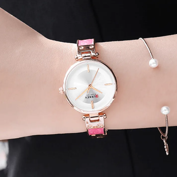 Womens Elegant Stainless Steel Watch With Ceramic Bracelet In Shimmering Marble Colors