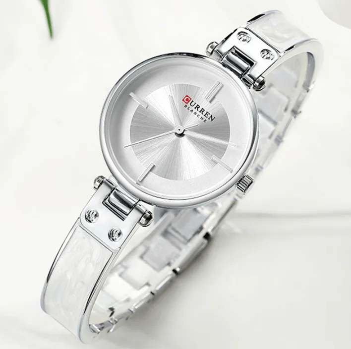 Womens Elegant Stainless Steel Watch With Ceramic Bracelet In Shimmering Marble Colors