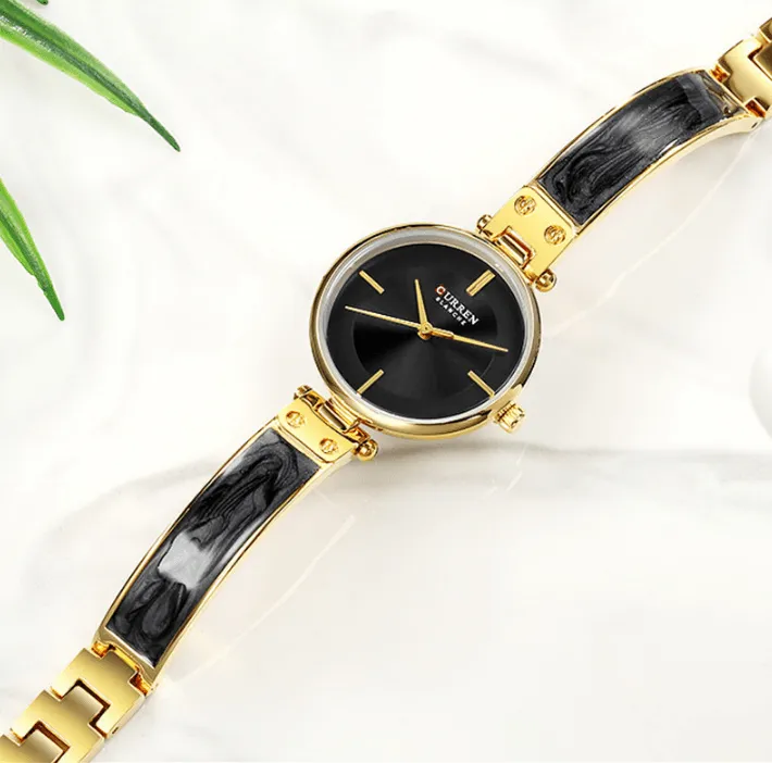 Womens Elegant Stainless Steel Watch With Ceramic Bracelet In Shimmering Marble Colors