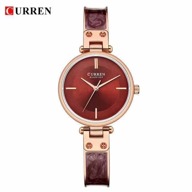 Womens Elegant Stainless Steel Watch With Ceramic Bracelet In Shimmering Marble Colors