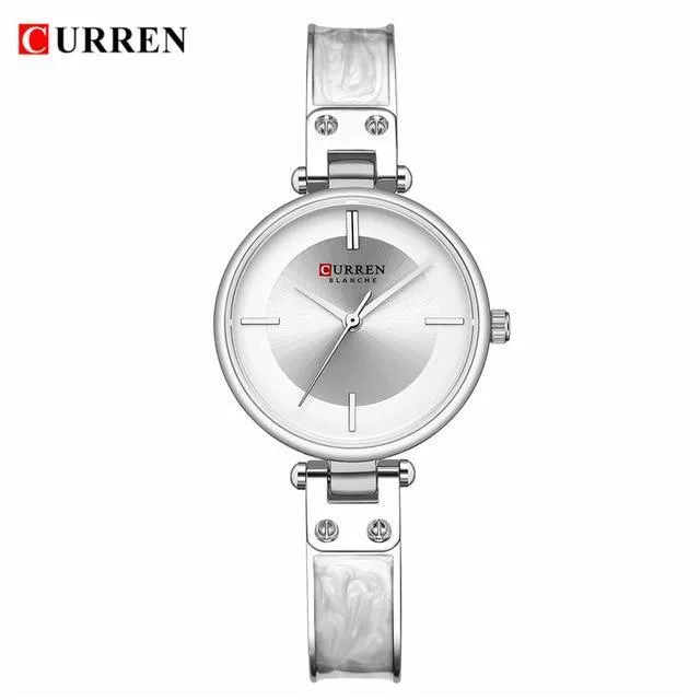 Womens Elegant Stainless Steel Watch With Ceramic Bracelet In Shimmering Marble Colors