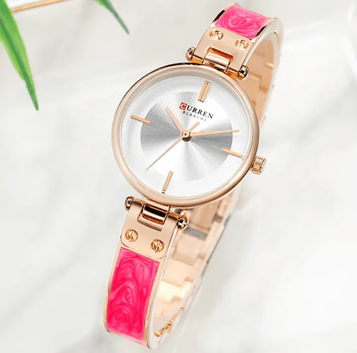 Womens Elegant Stainless Steel Watch With Ceramic Bracelet In Shimmering Marble Colors