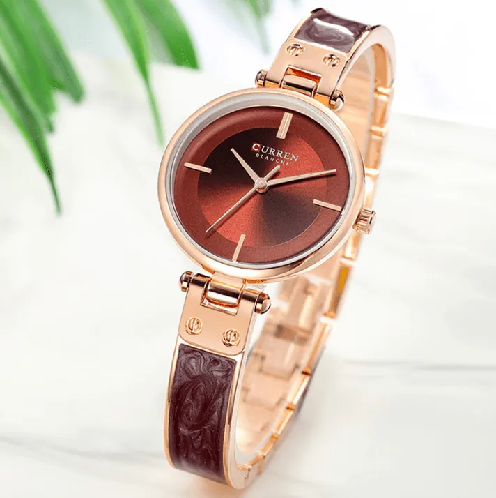 Womens Elegant Stainless Steel Watch With Ceramic Bracelet In Shimmering Marble Colors
