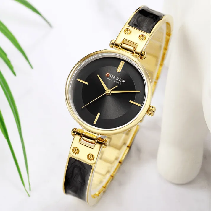 Womens Elegant Stainless Steel Watch With Ceramic Bracelet In Shimmering Marble Colors