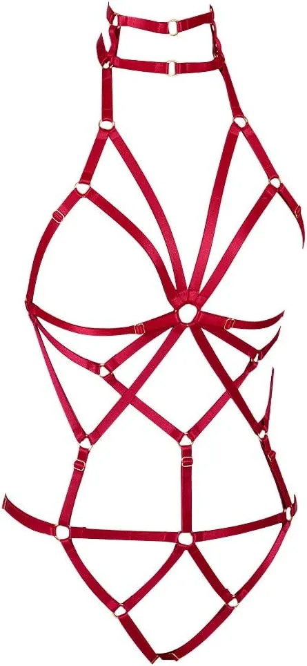 Women's Punk Body Harness Lingerie Full Waist Garter Belts Set Strappy Frame Cage Rave bras