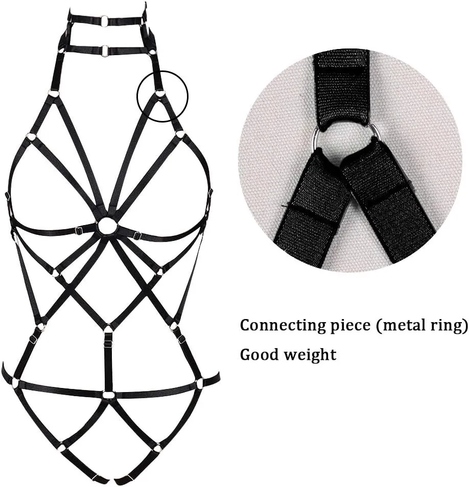 Women's Punk Body Harness Lingerie Full Waist Garter Belts Set Strappy Frame Cage Rave bras