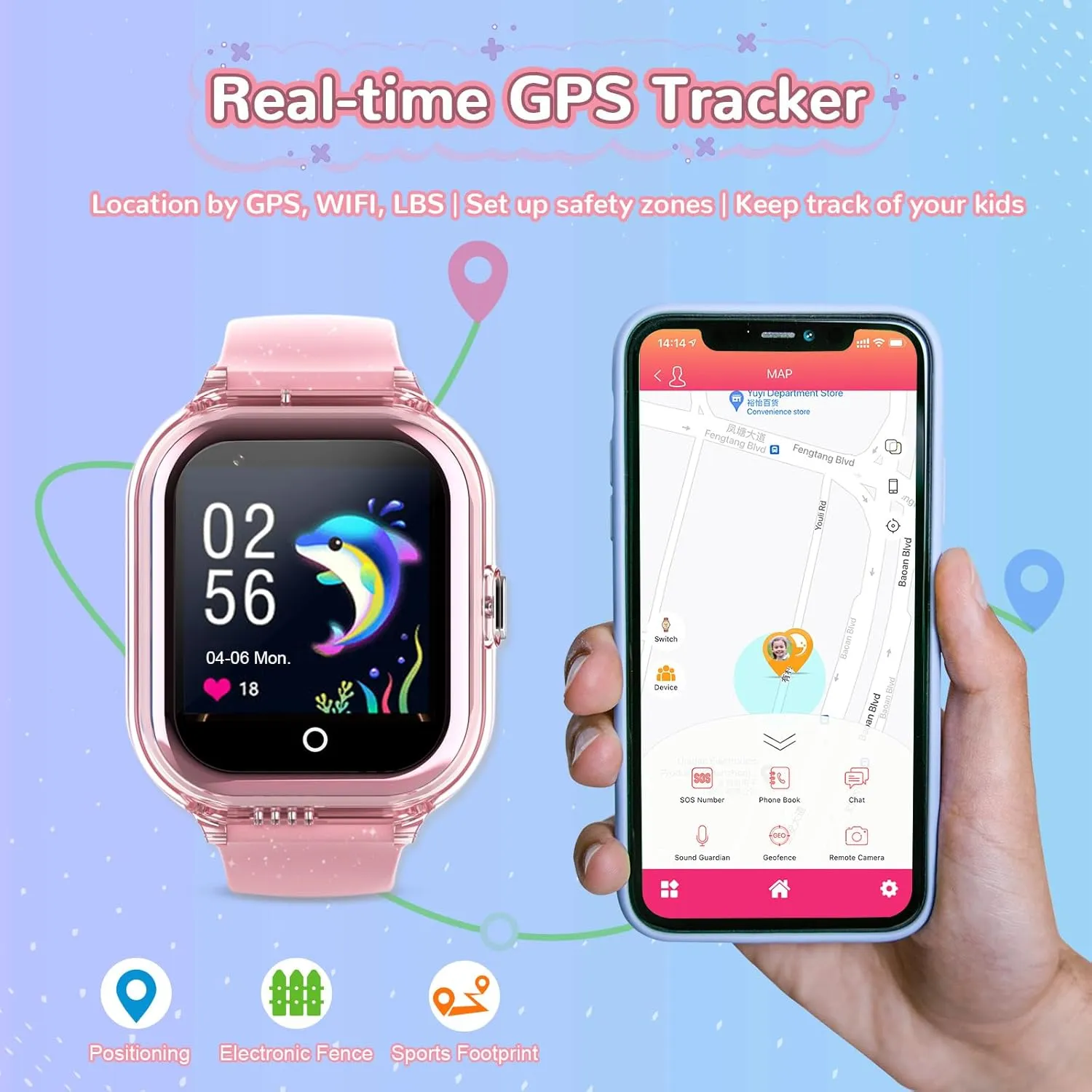 Wonlex 4G Cellular Kids Smart Watch (SIM Card Include), GPS Tracker Phone Watch Support Video Call, Voice Chat, SOS, Camera, Pedometer, Games, Alarm, Best Gift for Boys Girls Aged 3-10