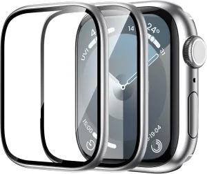 WSKEN for Apple Watch Screen Protector 41mm Series 9 8 7, Titanium Alloy Frame   9H Tempered Glass, [Keep Original] [Touch Sensitive] Lightweight Protective Glass for iwatch 41mm 2 Pack,Silver