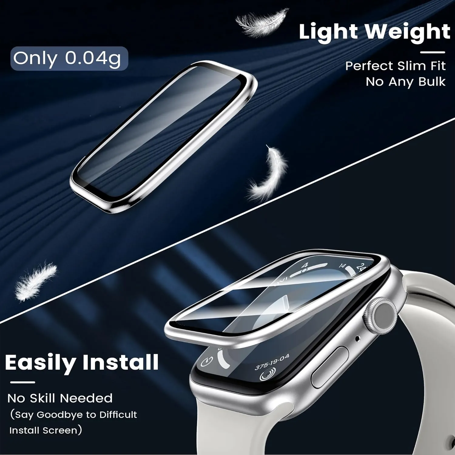 WSKEN for Apple Watch Screen Protector 41mm Series 9 8 7, Titanium Alloy Frame   9H Tempered Glass, [Keep Original] [Touch Sensitive] Lightweight Protective Glass for iwatch 41mm 2 Pack,Silver